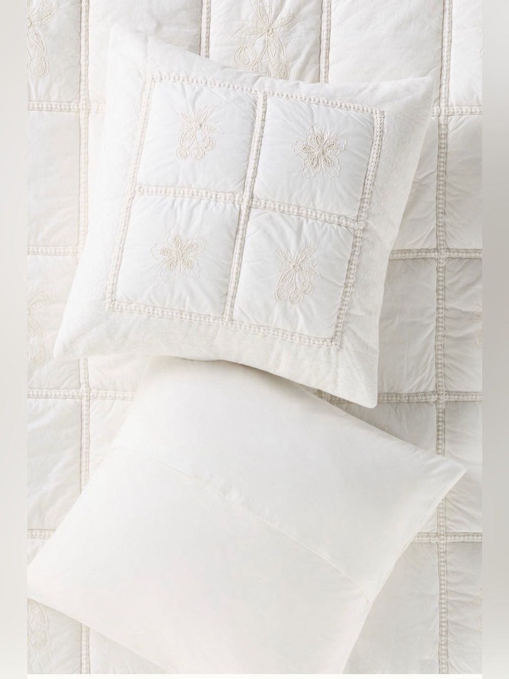 New Anthropologie vienne floral cotton embroidered euro sham lace white cover